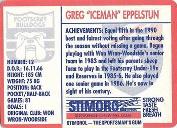1991 Scanlens Stimorol #69 Greg Eppelstun Back